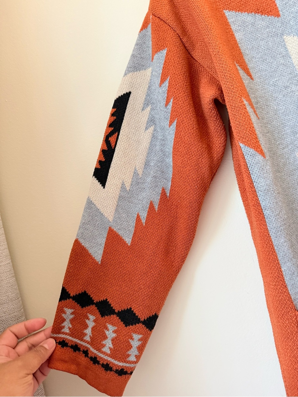 Aztec Pattern Open-Front Cardigan Sweater - Rust M - Picture 14 of 16